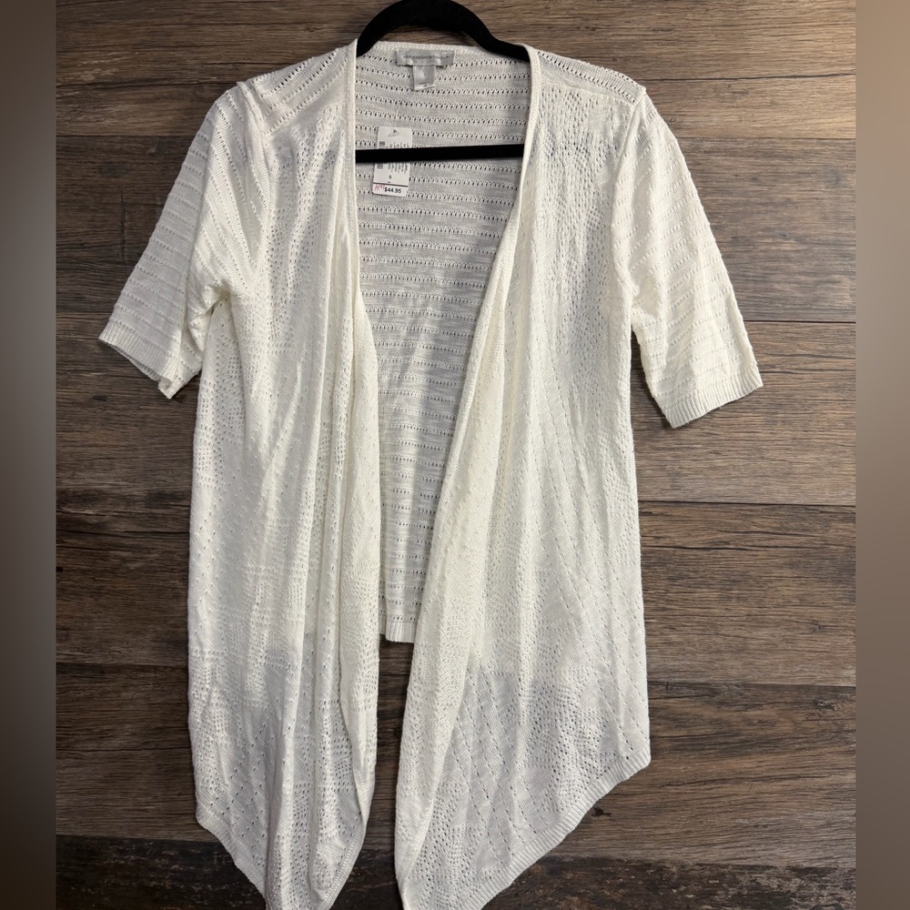 Christopher & Banks White Open-Front Cardigan